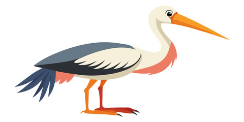 Cartoon Stork with Long Beak Standing on the Ground Isolated Animal