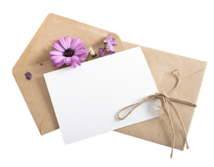 Blank note card in a kraft envelope with flowers