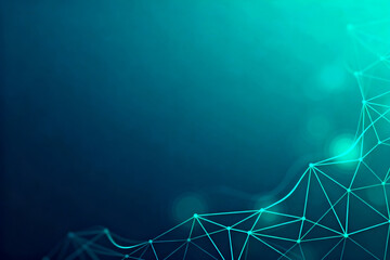 Abstract digital network pattern with glowing nodes and connections on a gradient blue background