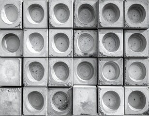 Fototapeta premium Abstract Grid of Concrete Cubes with Circular Depressions Architectural Details