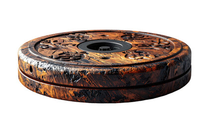 Ornate wooden disk, detailed carvings