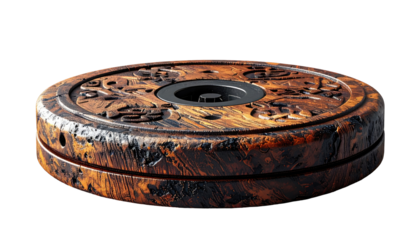 Ornate wooden disk, detailed carvings