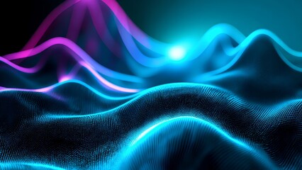 Obraz premium A vibrant, abstract image featuring flowing waves in blue and pink tones, creating a dynamic and futuristic visual effect.