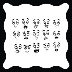 Cartoon faces with different expressions and emotions on white background.