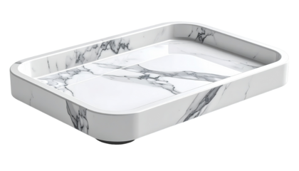 White rectangular tray with marble effect