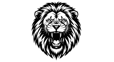 Obraz premium Majestic Roaring Lion Head Vector Art in Black and White Representing Power and Dominance