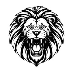 Fototapeta premium Powerful Roaring Lion Head Graphic Vector in Black and White for Bold Branding and Design
