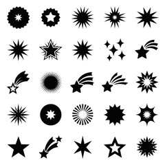 Obraz premium Extensive Collection of Black Star and Sparkle Icons for Cosmic, Celebration, and Rating Designs