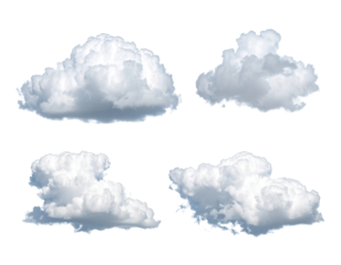 Four stylized cloud shapes against a black background