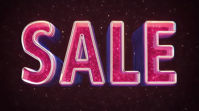 Animated Sale Text with Glowing Neon Effect on Dark Background.