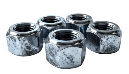 Close-up of several hexagonal nuts