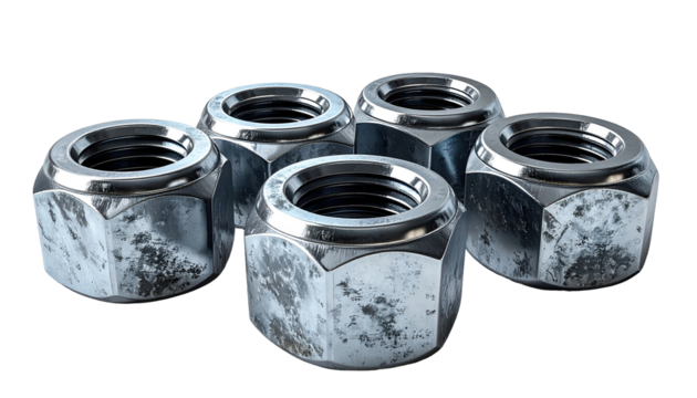 Close-up of several hexagonal nuts