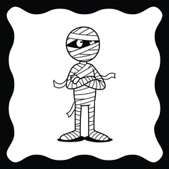 Cartoon Mummy Character with Bandages and Crossed Arms for Halloween.