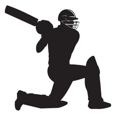 Cricket Batsman Silhouette In Action Batting Vector Illustration