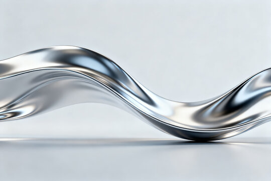 Abstract metallic wave sculpture with reflective surface and smooth curves - Powered by Adobe