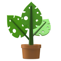 Green Monstera Pot 3D Icon