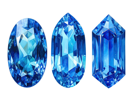 Three vibrant blue gems against a black background