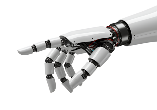Robotic hand pointing with index finger isolated on transparent background