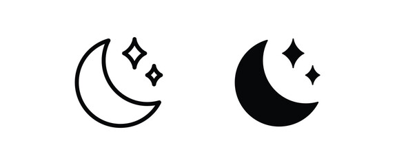 moon and star icons button, vector, sign, symbol, logo, illustration, editable stroke, flat design style isolated on white linear pictogram