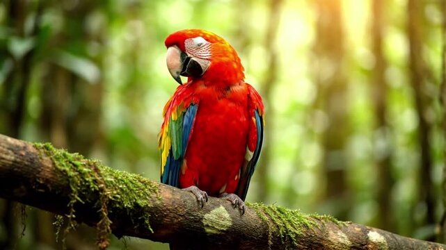 Serene Ecosystem Integration: Showcasing the colorful bird as an integral part of a pristine rainforest or jungle landscape, highlighting biodiversity and ecological balance. no data