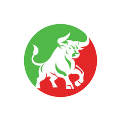 Stylized Bull Emblem Inside Green and Red Circle