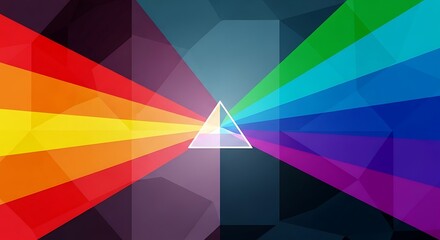 Prismatic divergence: A luminous triangle refracting a spectrum of vibrant colors on a polygonal backdrop