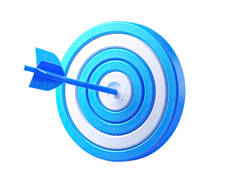 A 3D target with a blue arrow hitting the bullseye