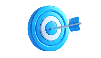 A 3D rendering of a light-blue target with a light-blue arrow embedded in the bullseye