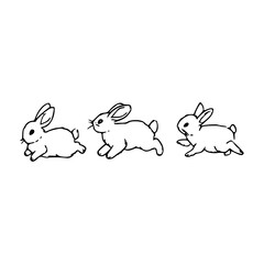set of three jumping bunny line art