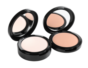 Compact Powder set with mirror and sponge isolated on white