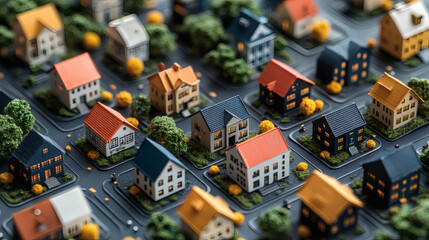 Model houses in a city grid