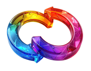 Colorful, abstract, 3D interlocking arrows