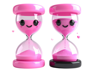 Two pink hourglass cartoon characters