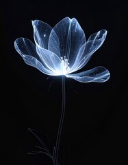 Glowing Translucent Tulip A Botanical X-ray Study on Black Background