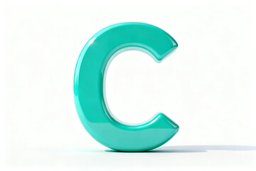 A turquoise 3D letter C on a white background