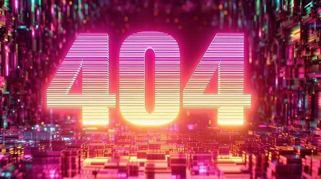 Animated 404 Error Screen with Glowing Text 4k animation video glow neon pink red color