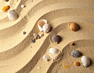 Seashells on Sand Beach, Vacation, Coastal, Nature