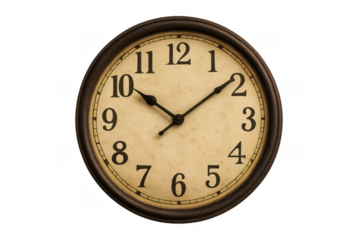 Vintage analog wall clock showing time on transparent background