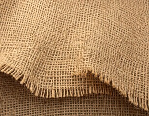 Close-up of textured burlap fabric, revealing intricate woven patterns and frayed edges in macro detail