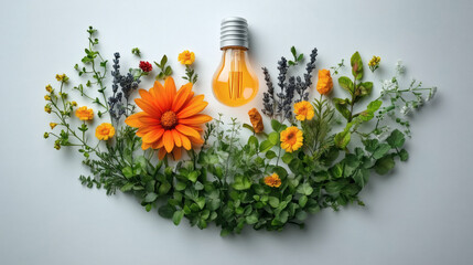 Floral arrangement with light bulb