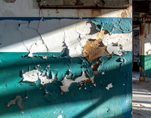 Peeling Paint on an Old Wall Revealing Layers of Color and Texture