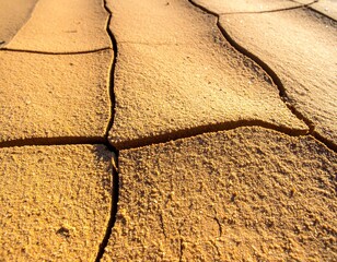 Close-up view of dry, cracked earth surface, symbolizing drought, global warming, and environmental challenges. A vivid representation of climate change impact on arid landscapes and water scarcity
