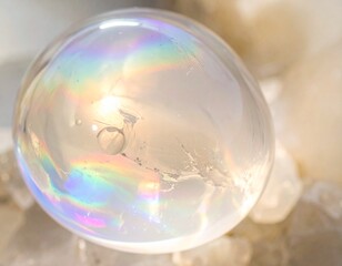 Iridescent Orb Capturing the Play of Light and Rainbow Hues in a Translucent Sphere