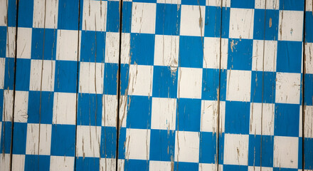 Fototapeta premium Rustic Blue and White Checkered Pattern on Distressed Wood
