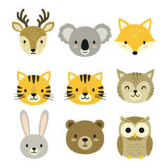 Fototapeta premium Adorable cartoon animal faces collection for various design projects and uses.