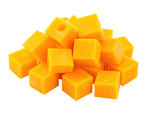 Cubed cheese, a pile of small, golden-orange cheese cubes, tightly clustered