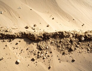 Close-up abstract view of sand dunes with rough texture and distinct layers under natural light