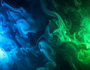 Fototapeta premium Abstract artwork featuring swirling, colorful smoke patterns in shades of blue and green.