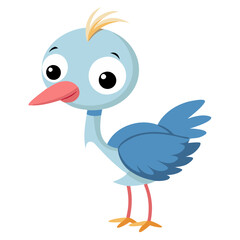 Cartoon Blue Bird with Big Eyes and Orange Feet Standing Calmly