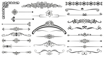 Collection of decorative dividers and corner elements in black and white vector illustration